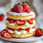 Delicious homemade strawberry shortcake with fresh strawberries and whipped cream.