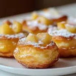 Baked apple fritters fresh out of the oven, sprinkled with cinnamon sugar.