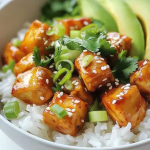 Bang Bang Salmon Bites Bowl with crispy salmon and spicy sauce