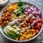 BBQ Ranch Chickpea Quinoa Bowls arranged in a vibrant serving dish.