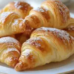 Freshly baked buttery homemade croissants on a plate