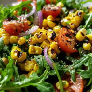Charred Corn and Arugula Salad with fresh ingredients