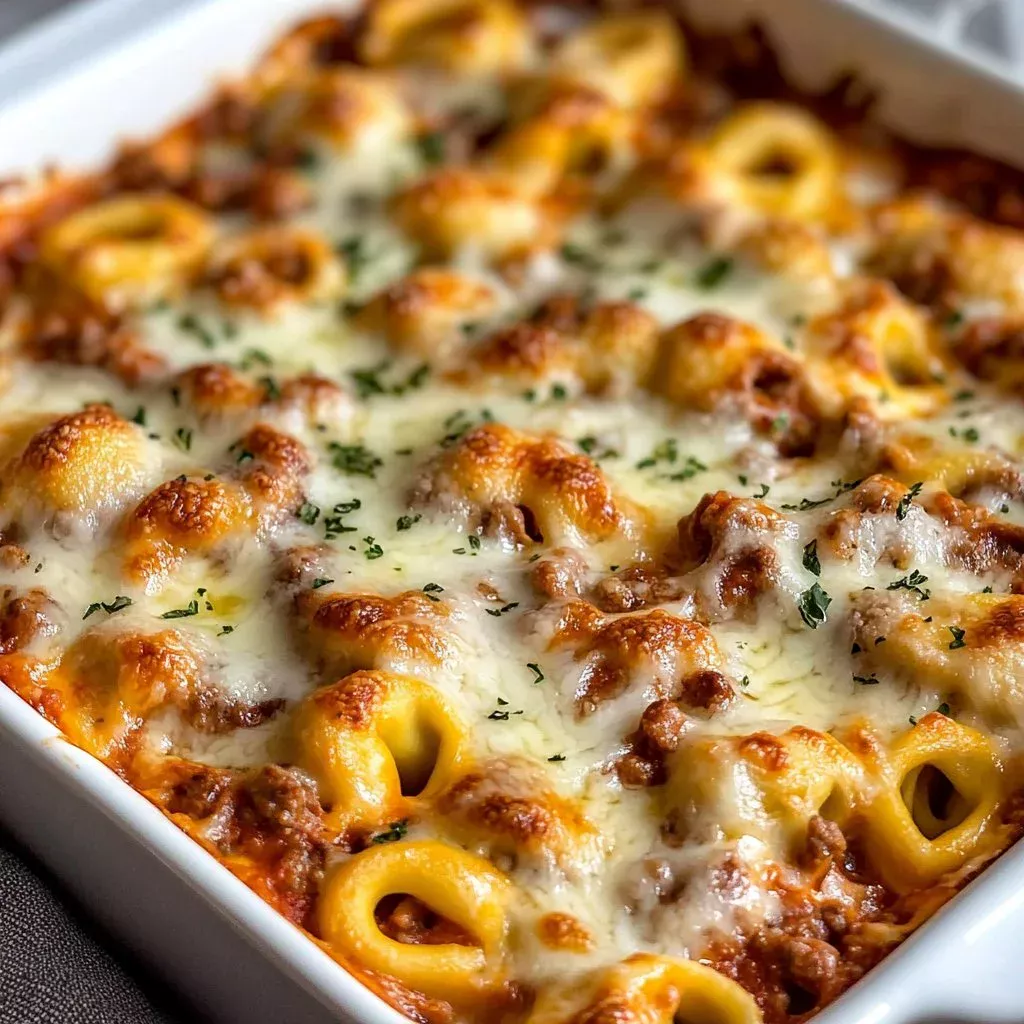 Cheesy Baked Tortellini Casserole With Meat Sauce