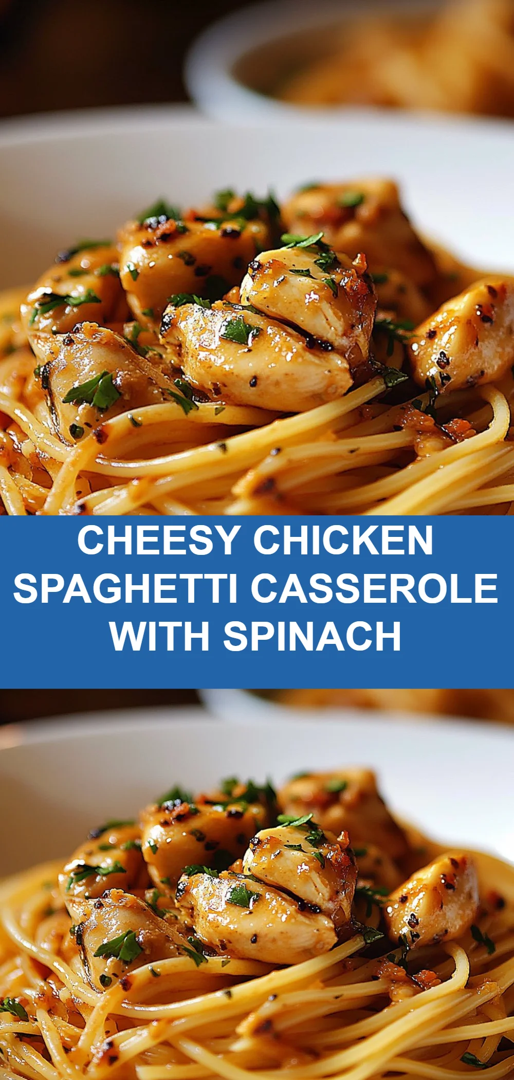 Cheesy Chicken Spaghetti Casserole with Spinach
