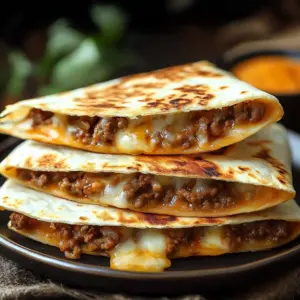 Cheesy Ground Beef Quesadillas served on a plate
