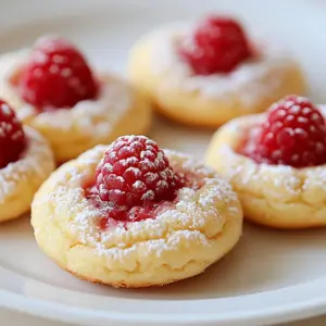 Chewy raspberry sugar cookies on a plate with fresh raspberries