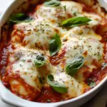 Baked Chicken Mozzarella with melted cheese and herbs