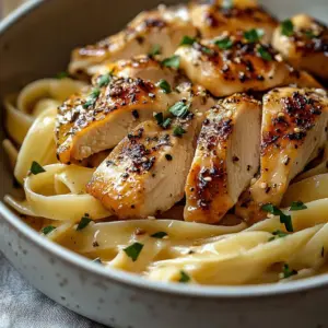 Delicious chicken with buttered noodles garnished with herbs on a plate