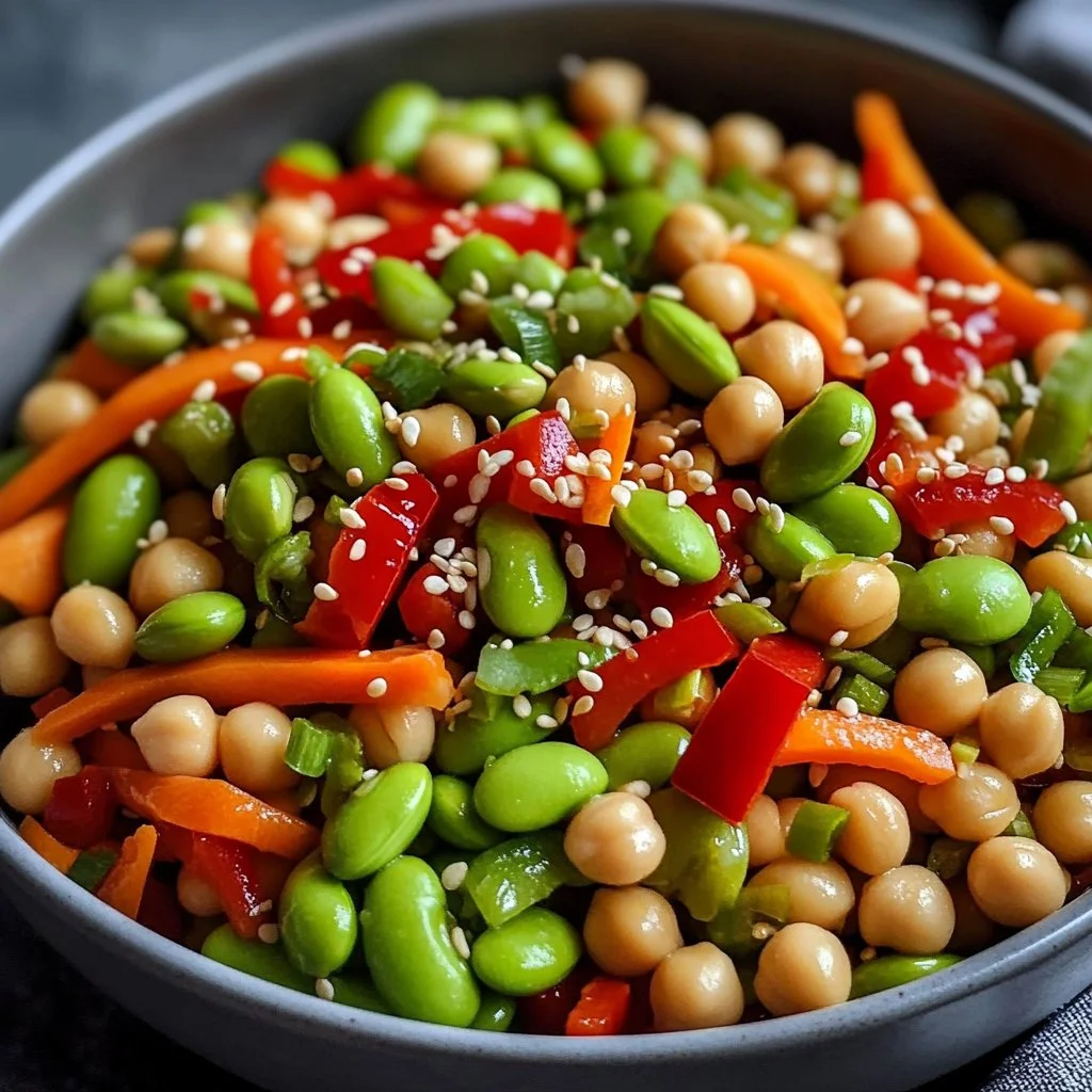 Chickpea Edamame Salad with Ginger Sesame Vinaigrette