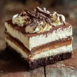 Delicious Chocolate Three Milks Cake topped with chocolate sauce and whipped cream