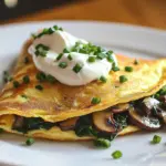 Creamy breakfast mushroom and spinach omelette with herbs