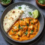 Delicious creamy Indian-style chicken curry served with rice