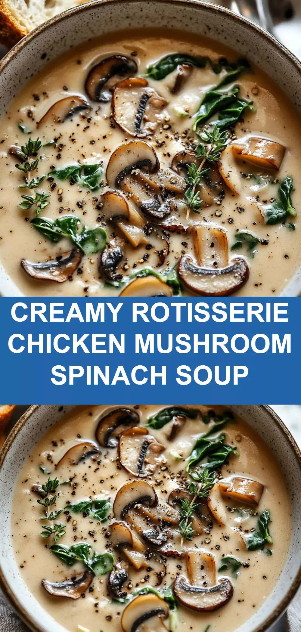 Creamy Rotisserie Chicken Mushroom Spinach Soup