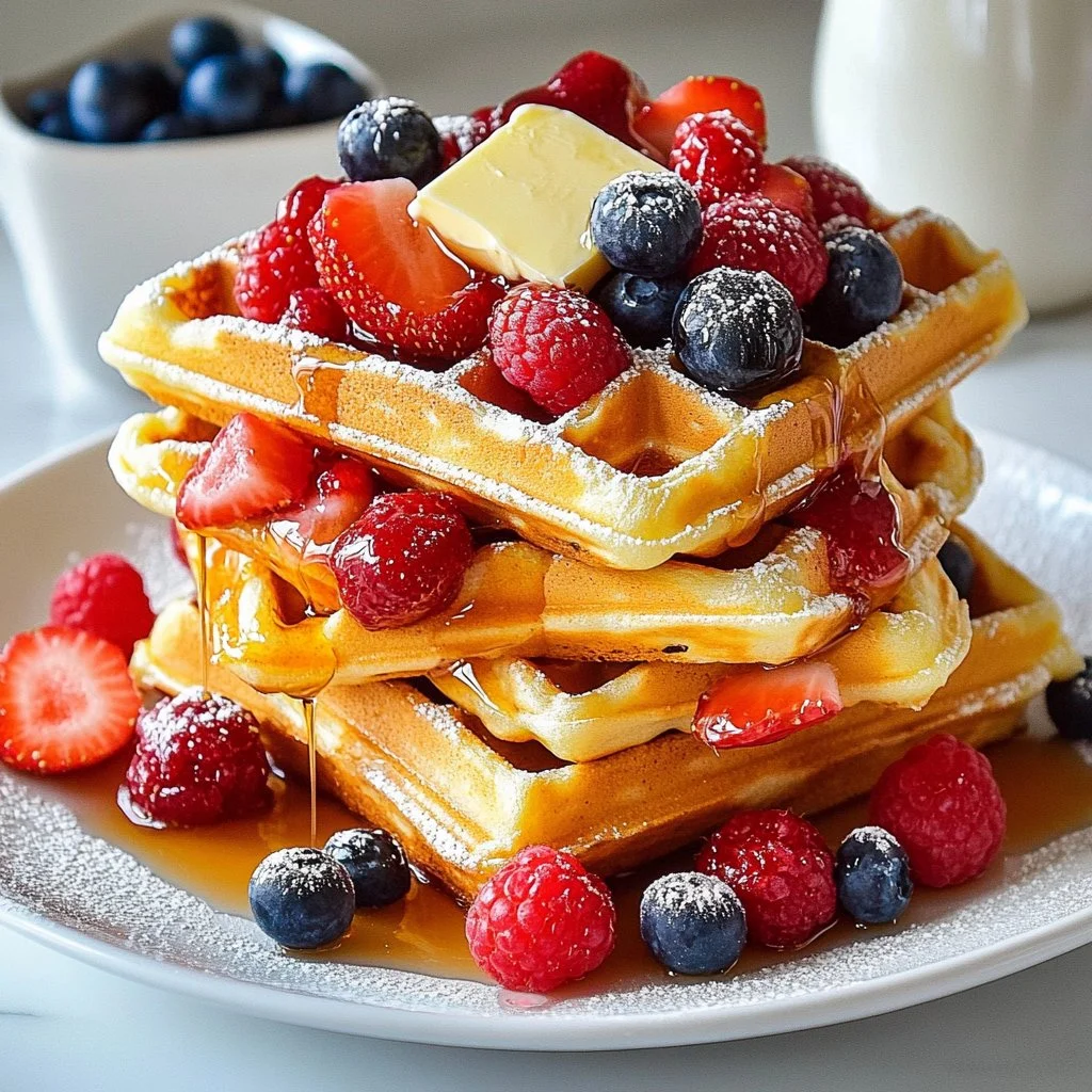 Crispy Waffles with Honey Butter and Berries