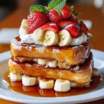 Decadent brunch stuffed French toast with berry filling and syrup drizzle