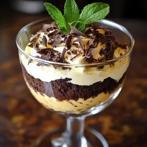 Decadent chocolate cheesecake trifle layered with rich chocolate and creamy cheesecake.