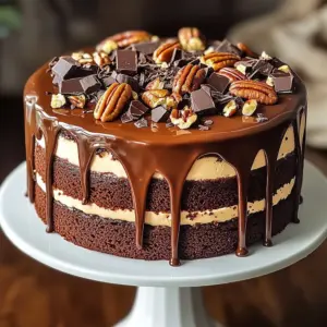Decadent Chocolate Turtle Cake loaded with chocolate, caramel, and nuts