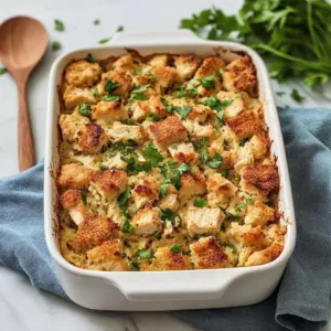 Delicious Dolly's Chicken and Stuffing Casserole ready to serve.