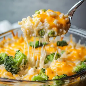 Delicious broccoli cheddar chicken casserole fresh from the oven