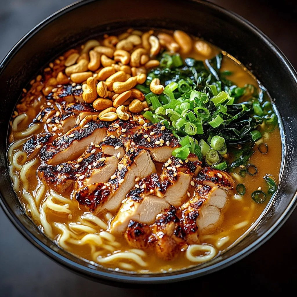 Fiery Chicken Ramen with Creamy Garlic Sauce