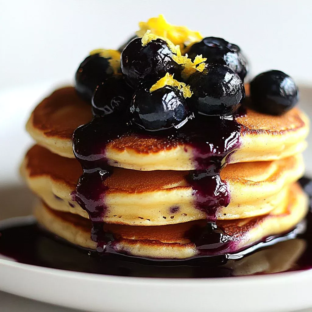 Fluffy Lemon Ricotta Pancakes with Blueberry Syrup