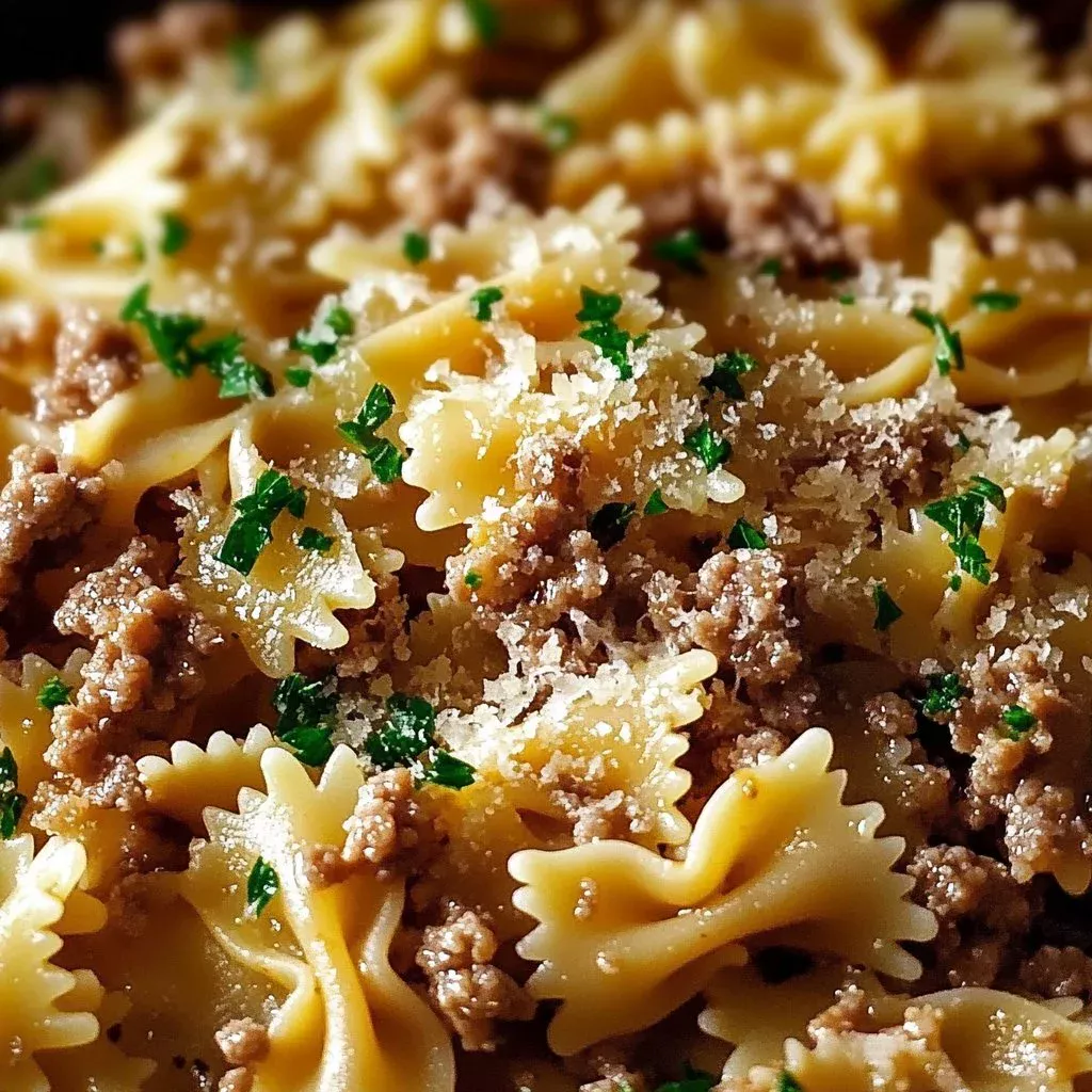 Garlic Butter Bowtie Pasta with Ground Beef