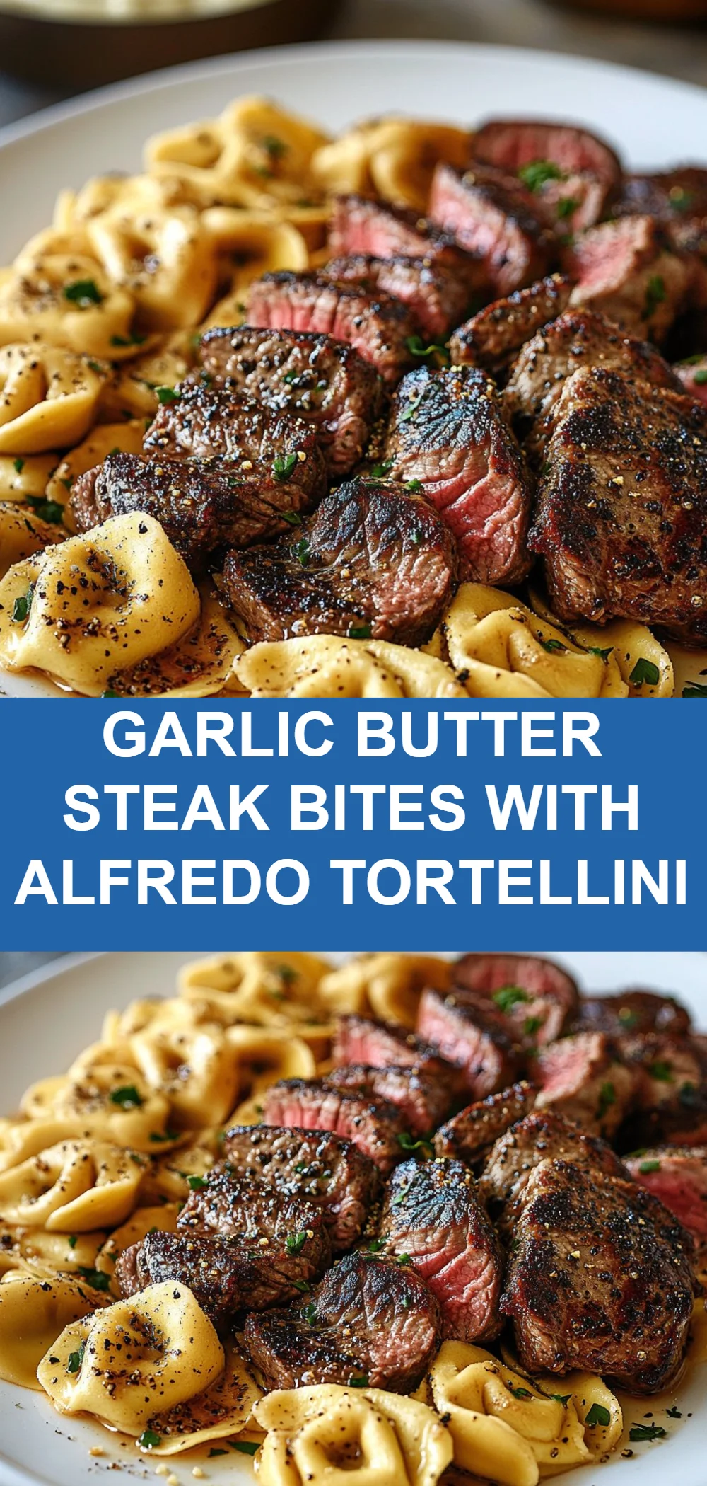 Garlic Butter Steak Bites with Alfredo Tortellini