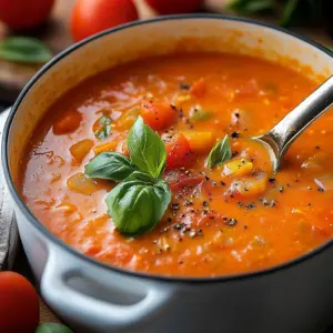 Bowl of hearty fire roasted tomato soup garnished with herbs