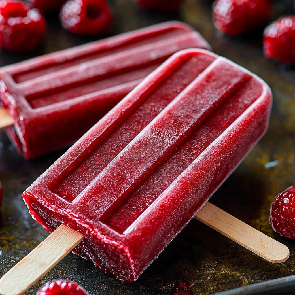 Delicious homemade cherry ice pops served on a sunny day.