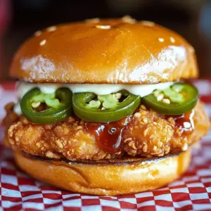 Jalapeño Honey Drenched Crispy Fried Chicken Sandwich with fresh toppings
