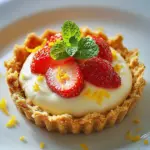 Delicious Lemon Strawberry Shortcake Mousse Tart garnished with fresh strawberries.