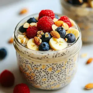 Delicious overnight almond butter oats in a cozy jar, topped with fruits and nuts.