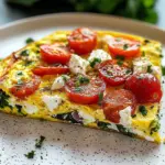 Quick breakfast vegetable frittata with feta cheese and fresh vegetables