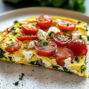 Quick breakfast vegetable frittata with feta cheese and fresh vegetables