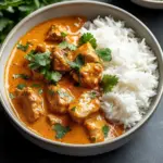 Delicious slow cooker butter chicken served with rice and fresh herbs