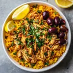 Slow Cooker Chicken Shawarma with spices and herbs in a bowl