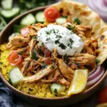 Delicious slow cooker chicken shawarma served with yogurt sauce