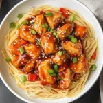 Slow Cooker Honey Garlic Chicken served over noodles with vegetables