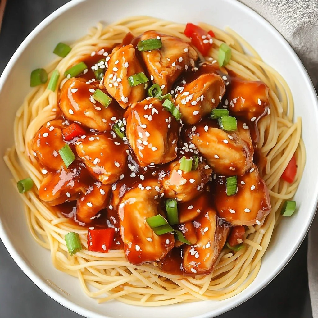 Slow Cooker Honey Garlic Chicken & Noodles