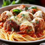 Delicious slow cooker mozzarella stuffed meatballs ready to serve