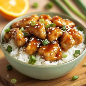 Slow Cooker Orange Chicken served with rice and garnished with green onions