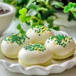Freshly baked soft Oreo Shamrock Cookies with mint cream filling