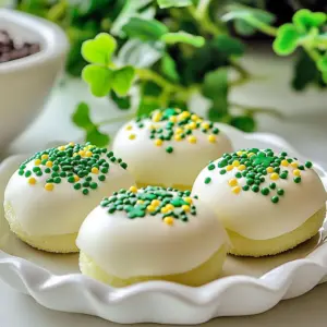Freshly baked soft Oreo Shamrock Cookies with mint cream filling