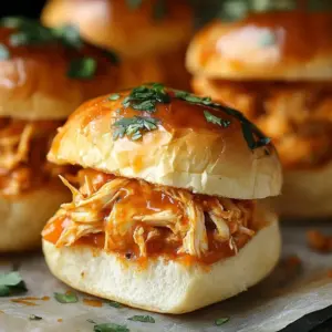 Spicy Buffalo Chicken Sliders served on a platter with sauces and garnishes.