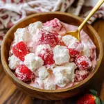 Delicious Strawberry Shortcake Fluff Salad with fresh strawberries and whipped cream