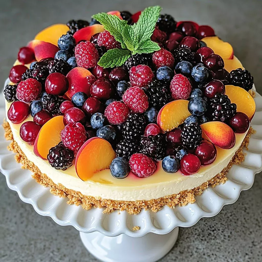 Summer Berry and Peach Cheesecake