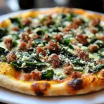 Turkey sausage and broccoli rabe pizza fresh out of the oven